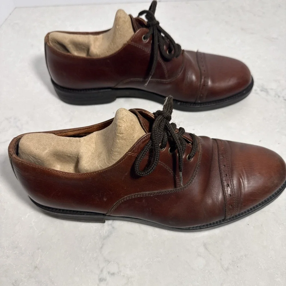 Johnson & Murphy Men's Shoes 10.5 M Brown Oxford LEATHER MADE IN ITALY 20-3240